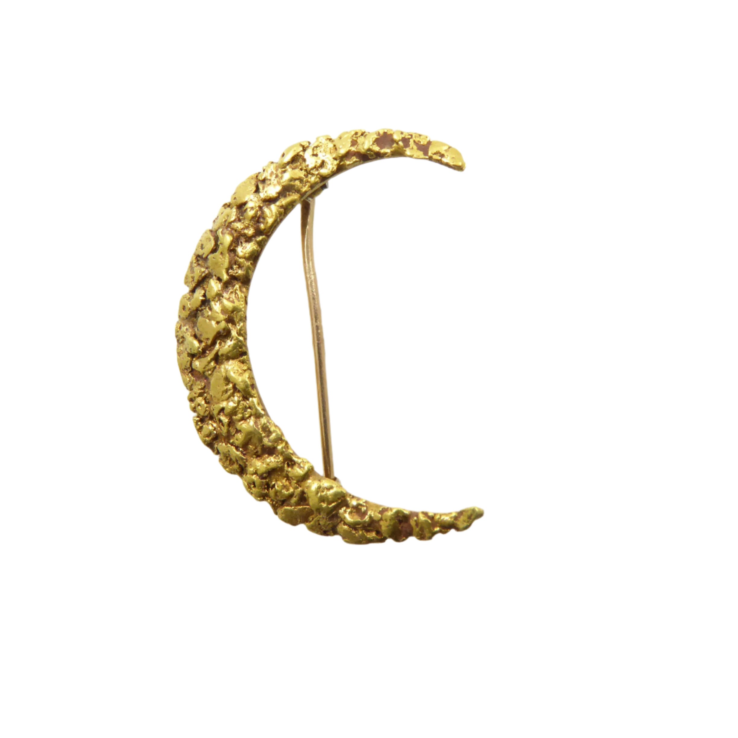 Antique Gold Nugget Crescent Moon Brooch