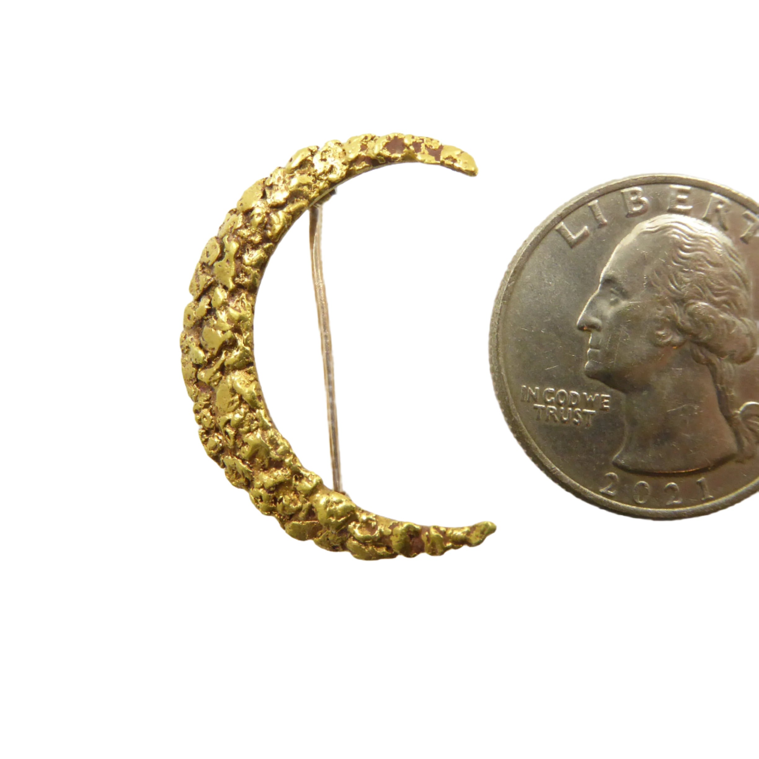 Antique Gold Nugget Crescent Moon Brooch
