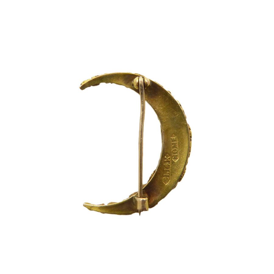 Gold Nugget Crescent Moon Brooch