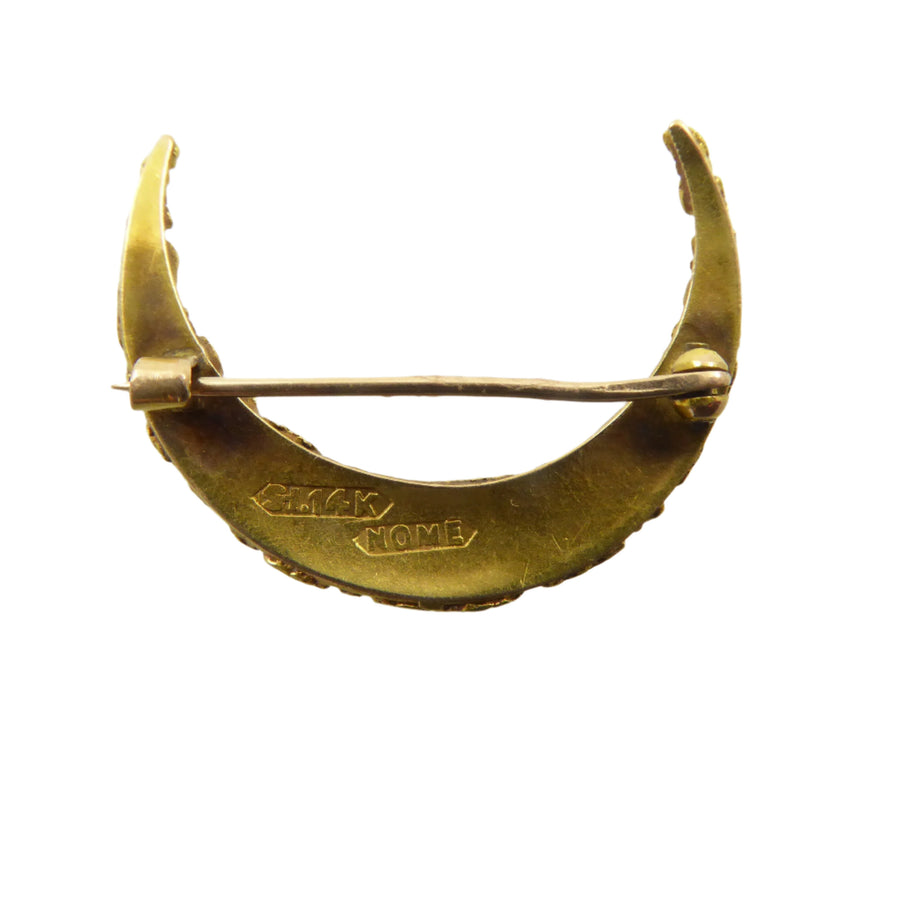 Antique Gold Nugget Crescent Moon Brooch