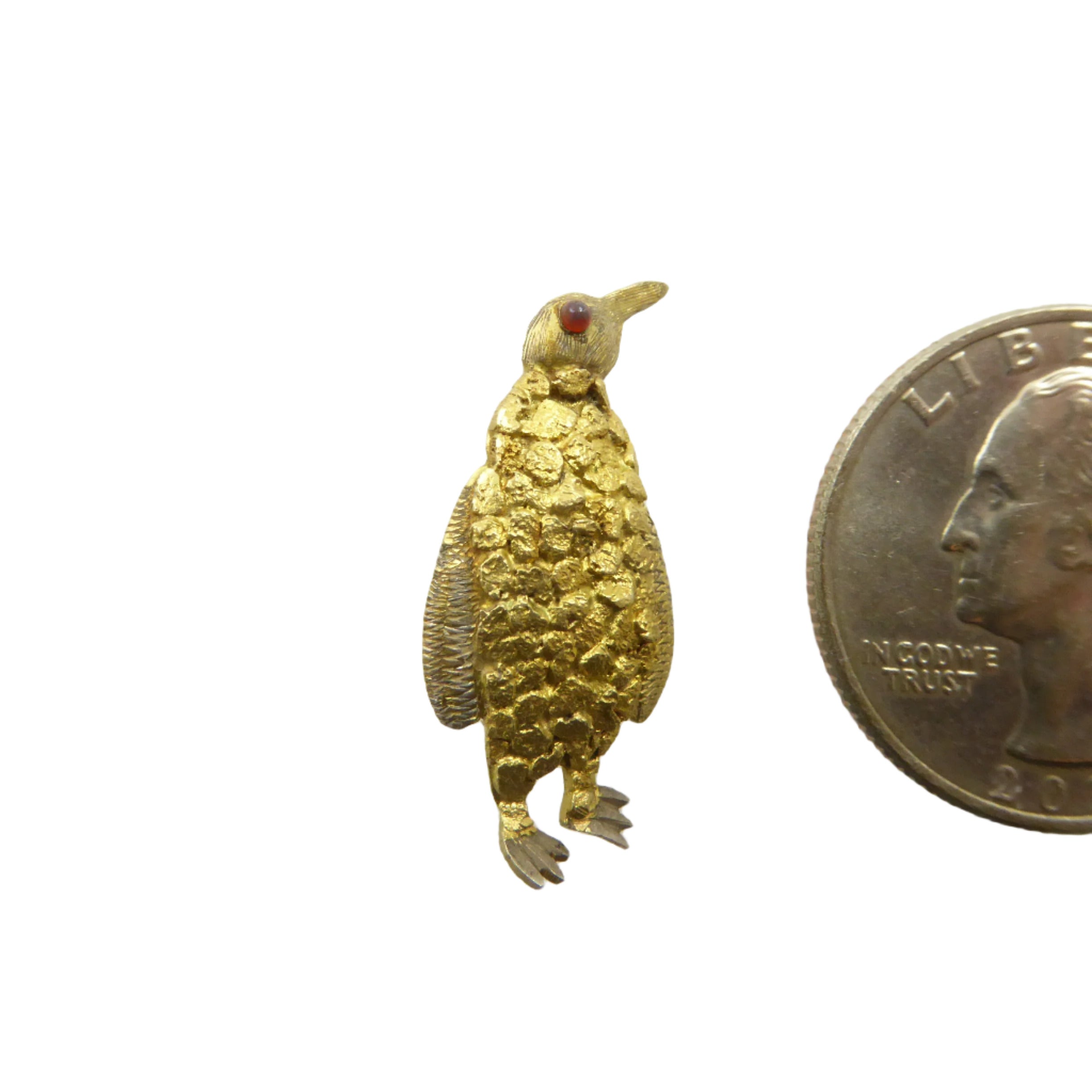 Penguin Brooch with Gold Nuggets