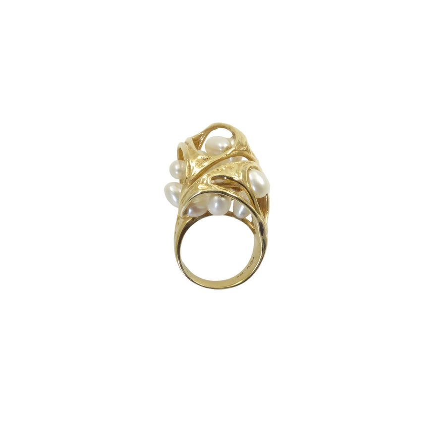 Sculptural Gold and Pearl Ring by J. Arnold Frew