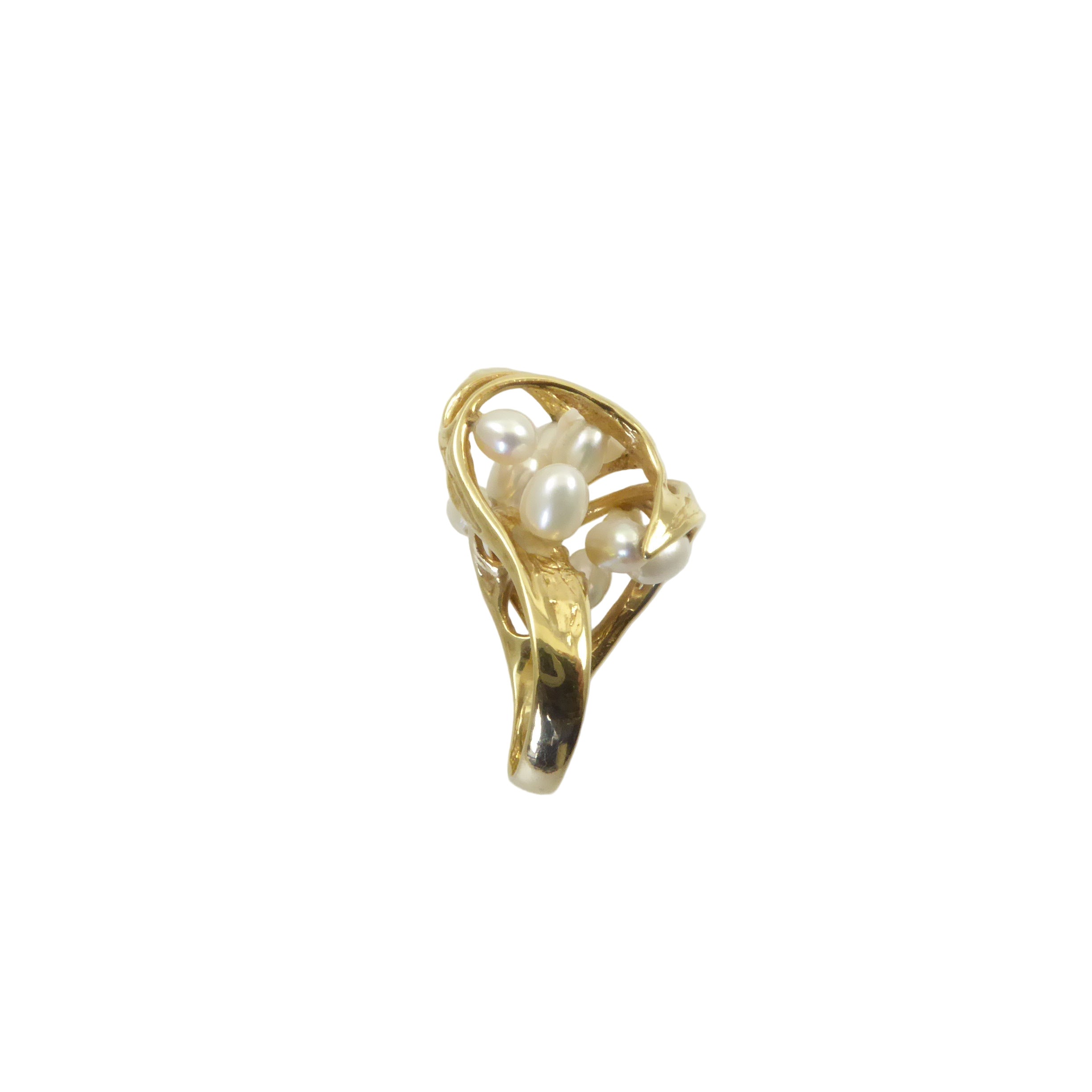 Sculptural Gold and Pearl Ring by J. Arnold Frew