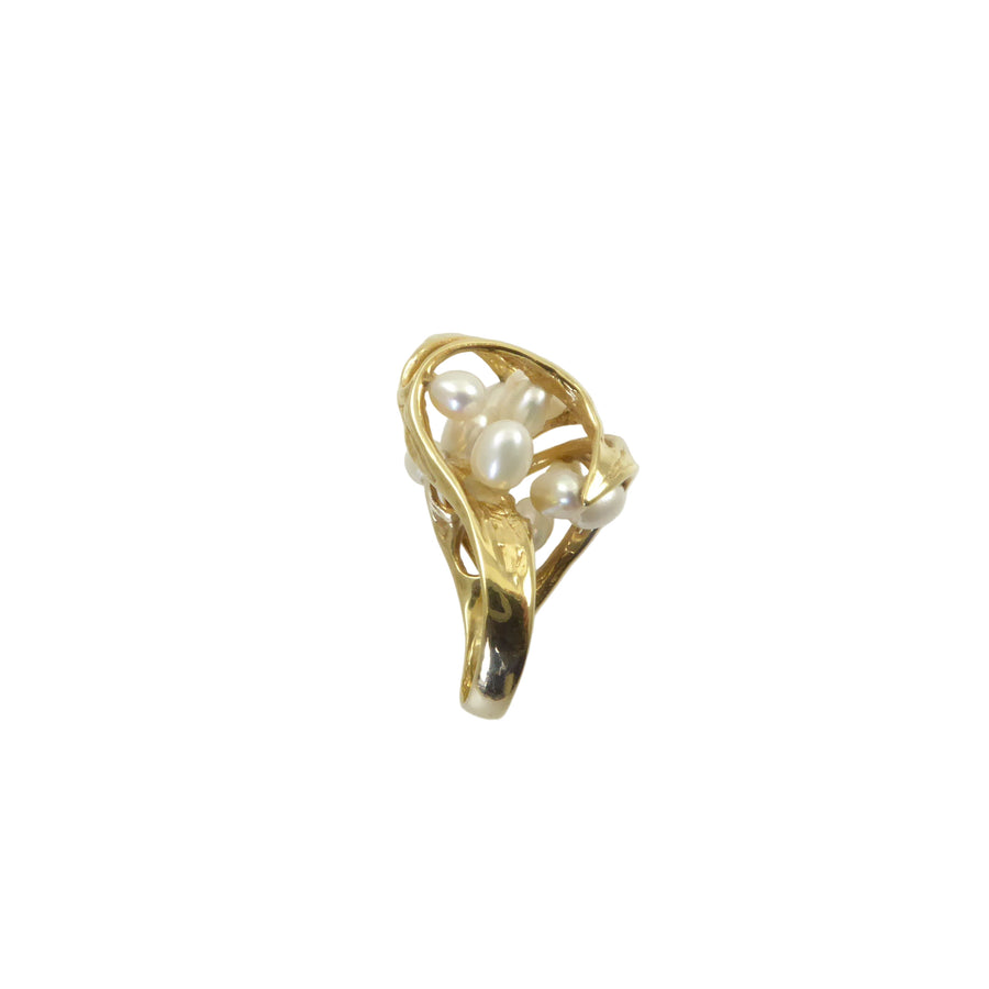 Sculptural Gold and Pearl Ring by J. Arnold Frew