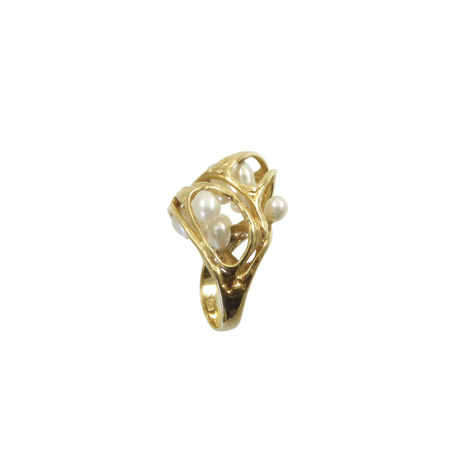 Sculptural Gold and Pearl Ring by J. Arnold Frew