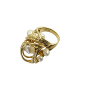 Sculptural Gold and Pearl Ring by J. Arnold Frew