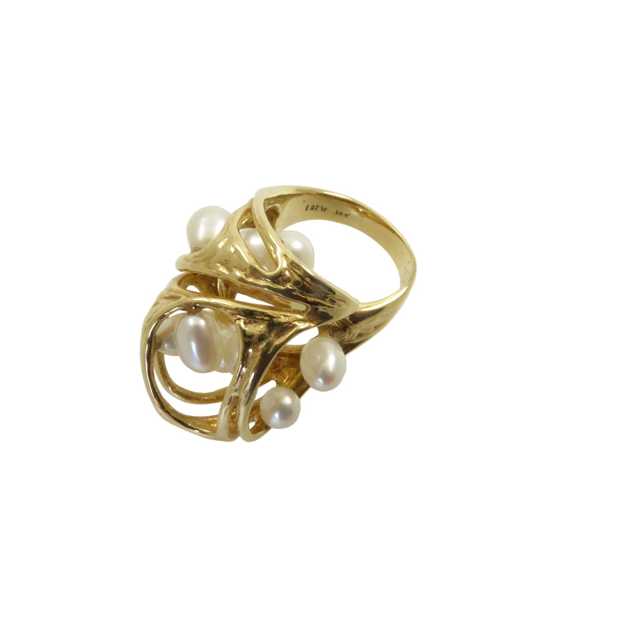 Sculptural Gold and Pearl Ring by J. Arnold Frew