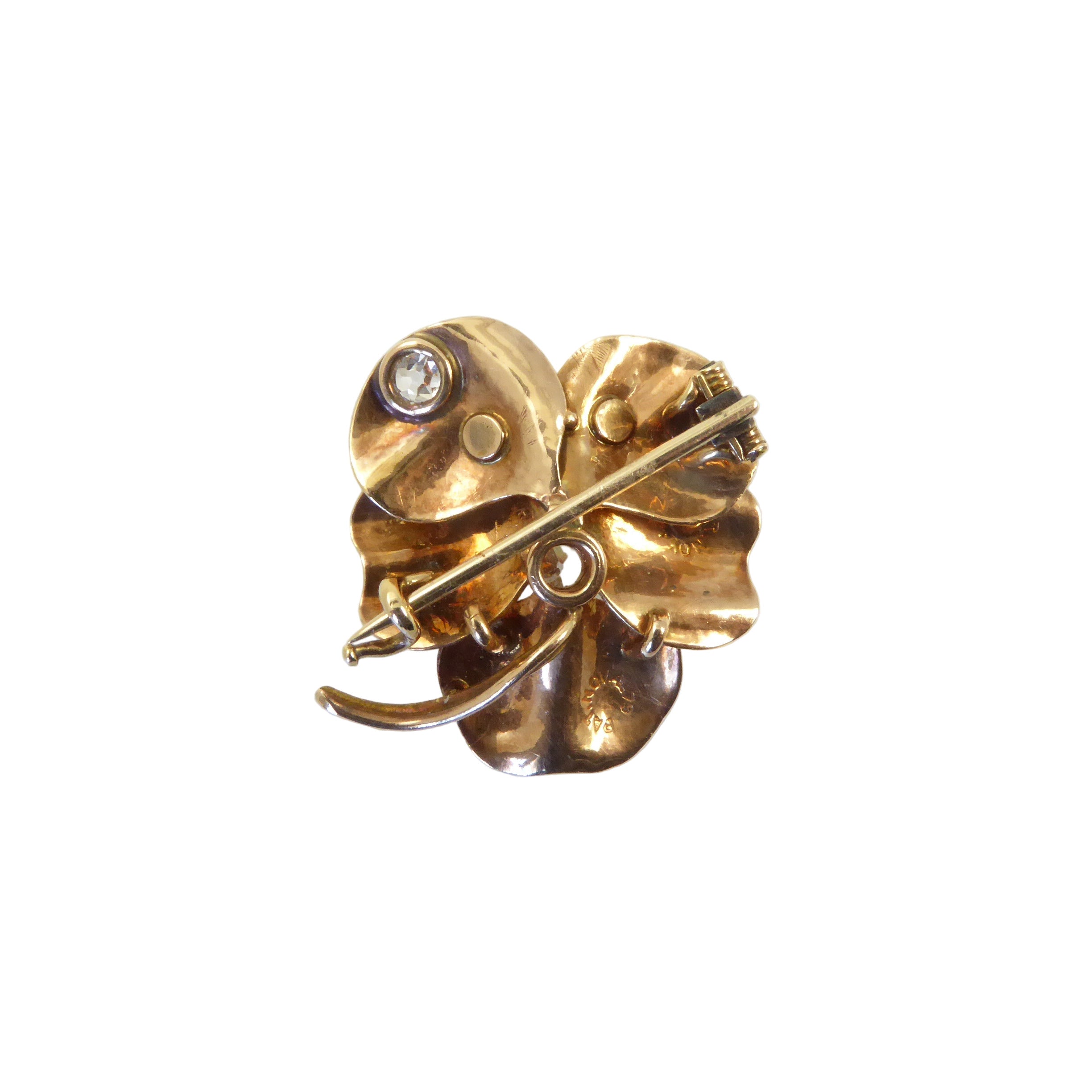 A.J. Hedges Gold Pansy Brooch with Diamonds