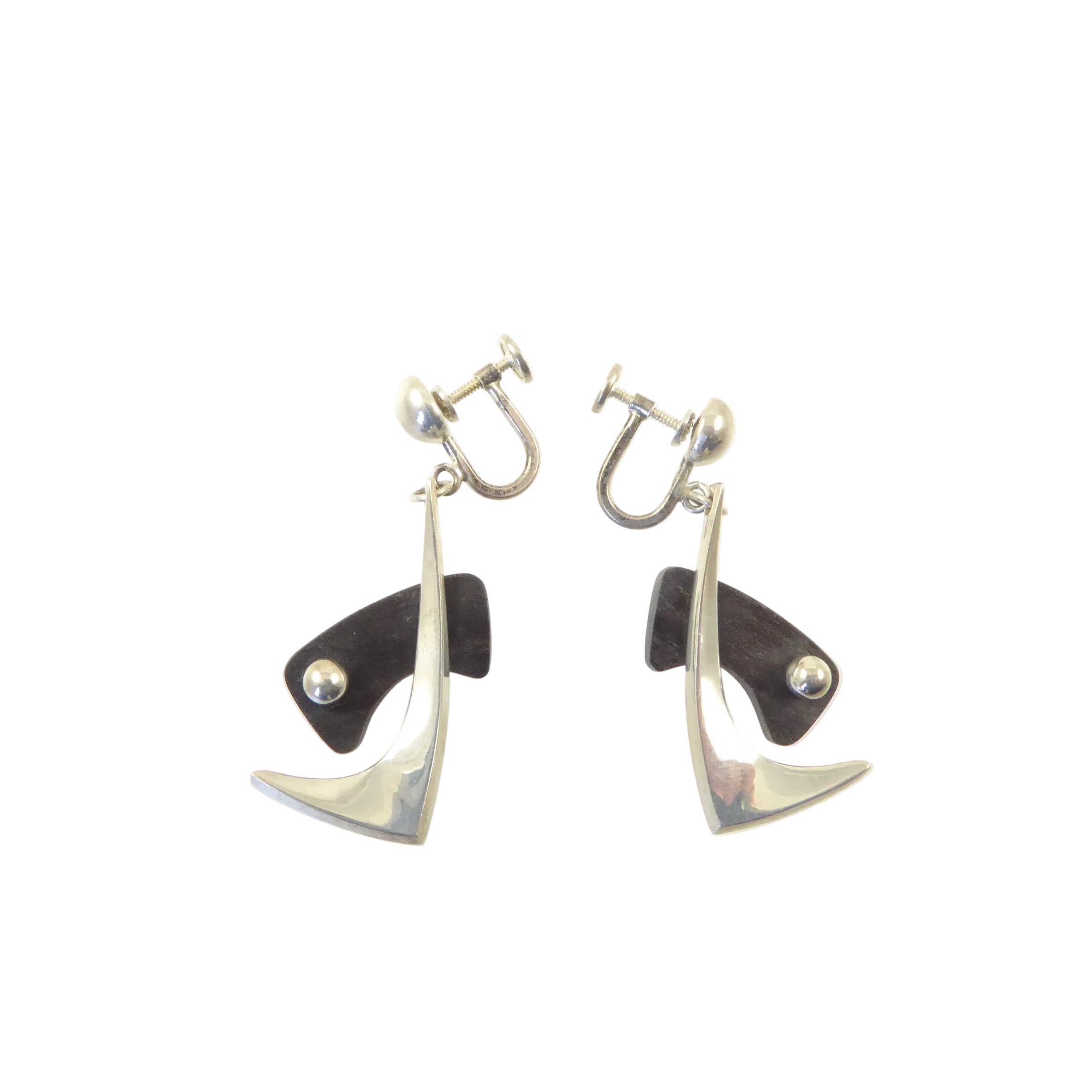 Wood and Silver Earrings by Lawrence Martin Kling