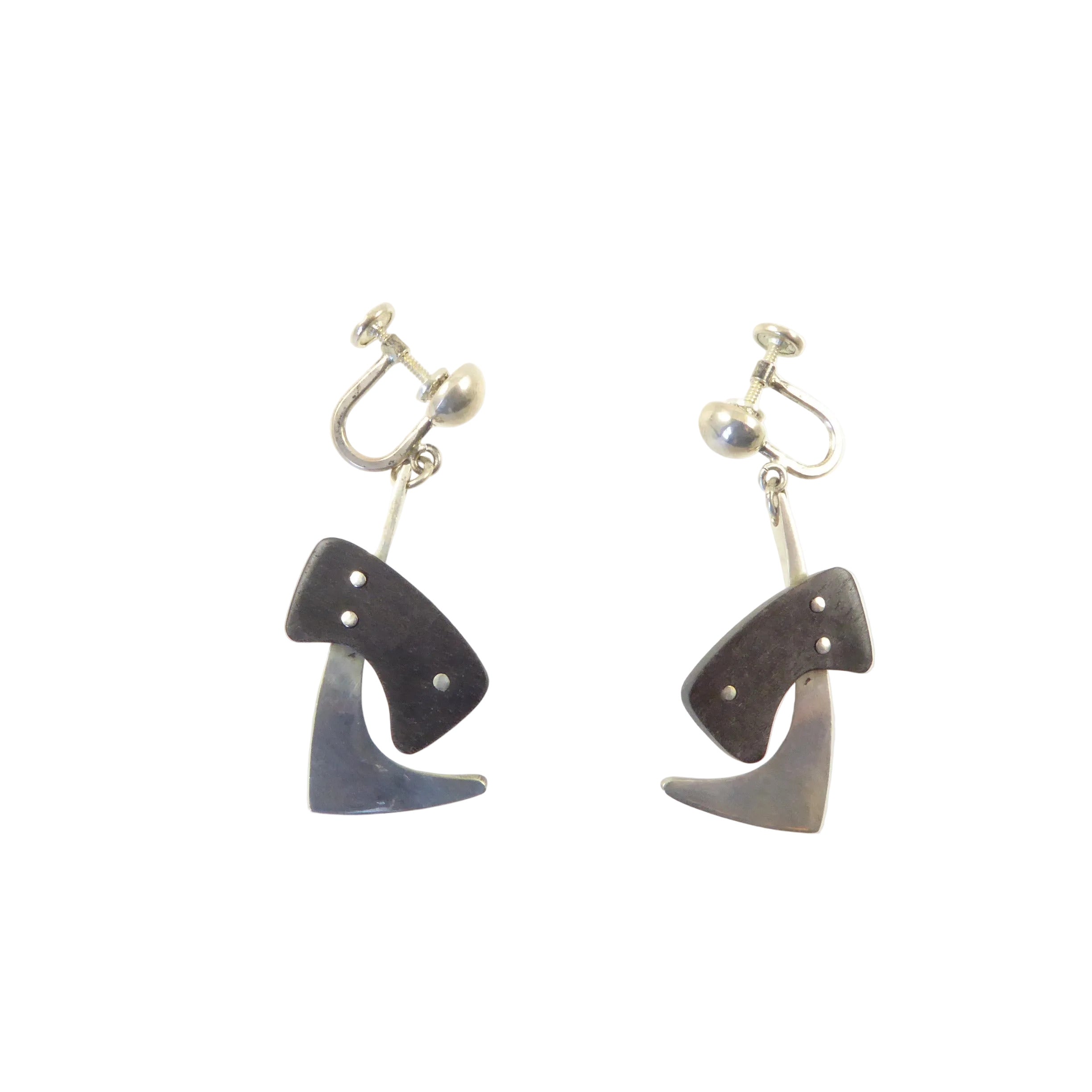 Wood and Silver Earrings by Lawrence Martin Kling