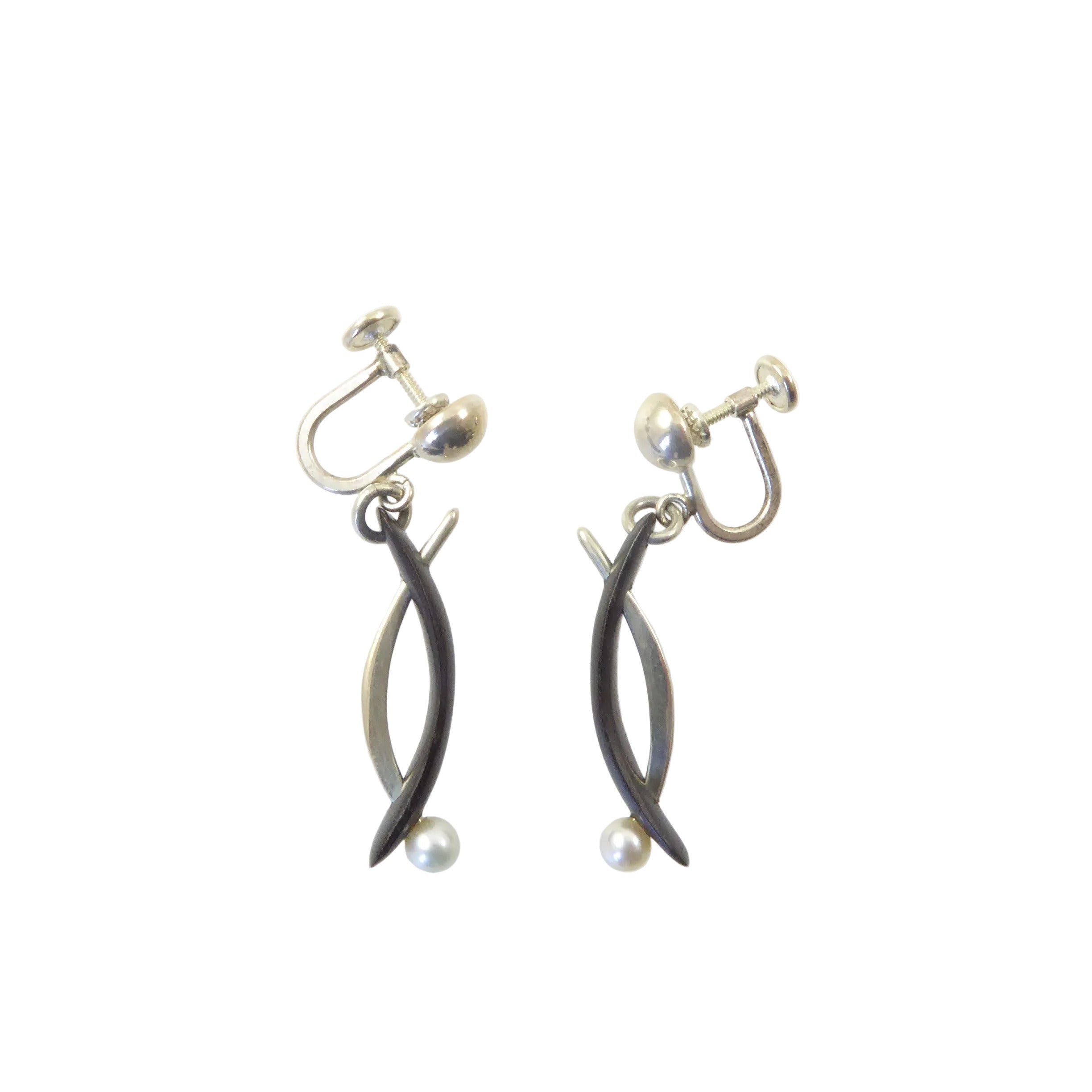 Wood and silver earrings by Lawrence Martin Kling
