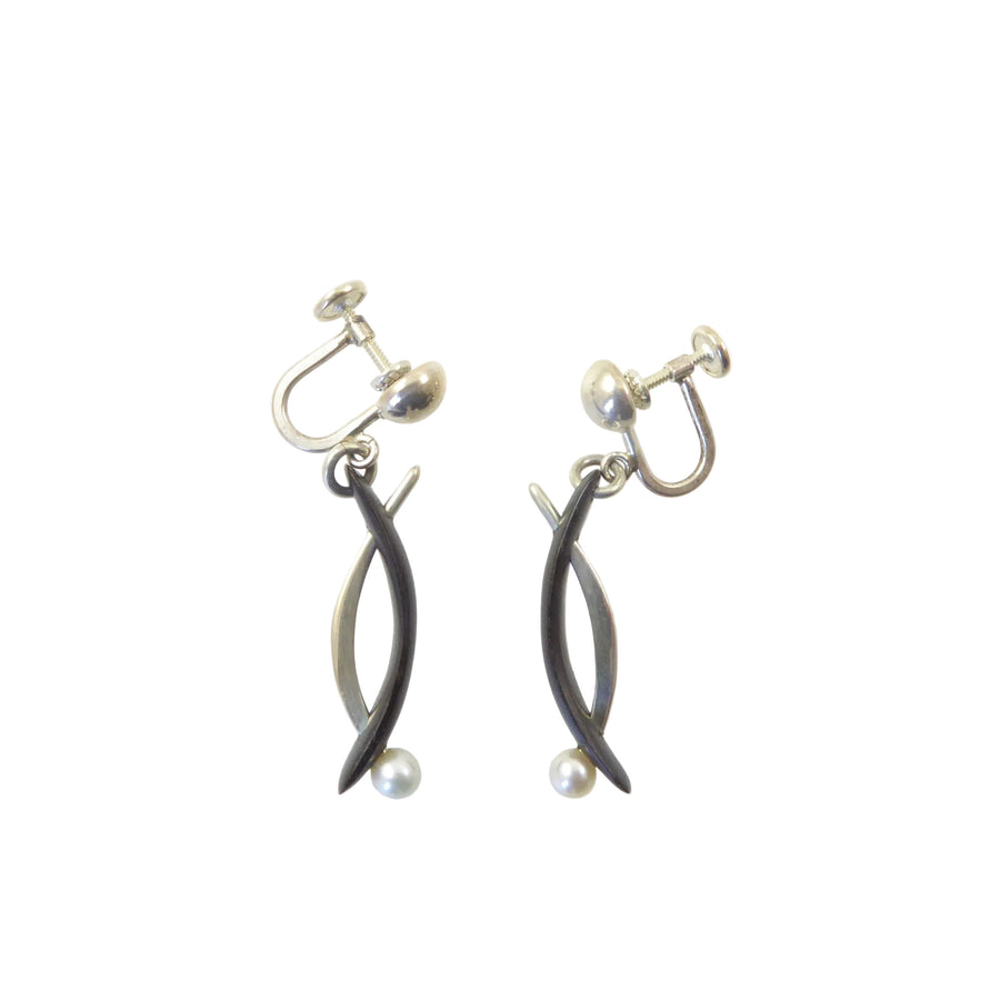 Wood and silver earrings by Lawrence Martin Kling
