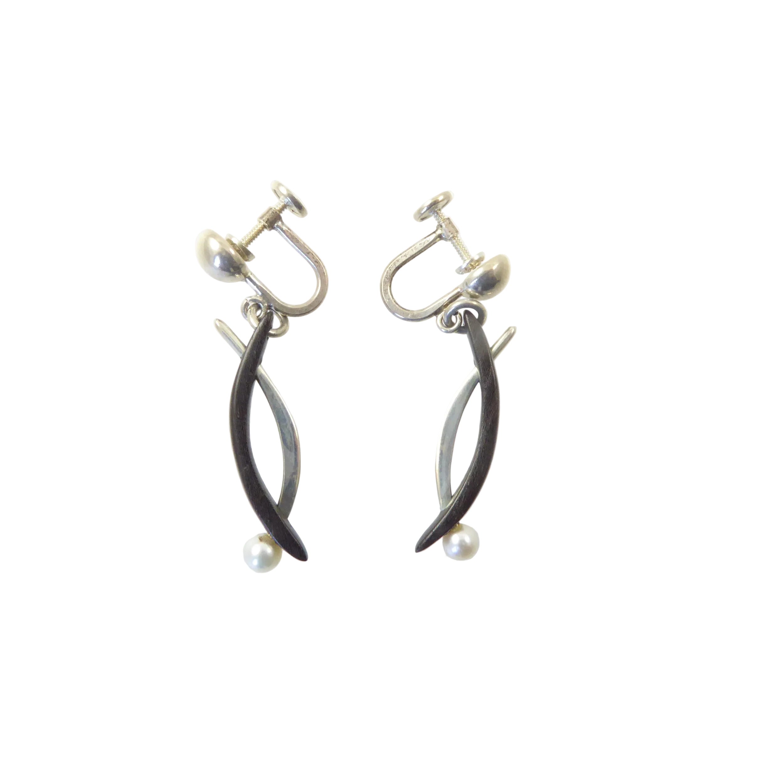Wood and silver earrings by Lawrence Martin Kling