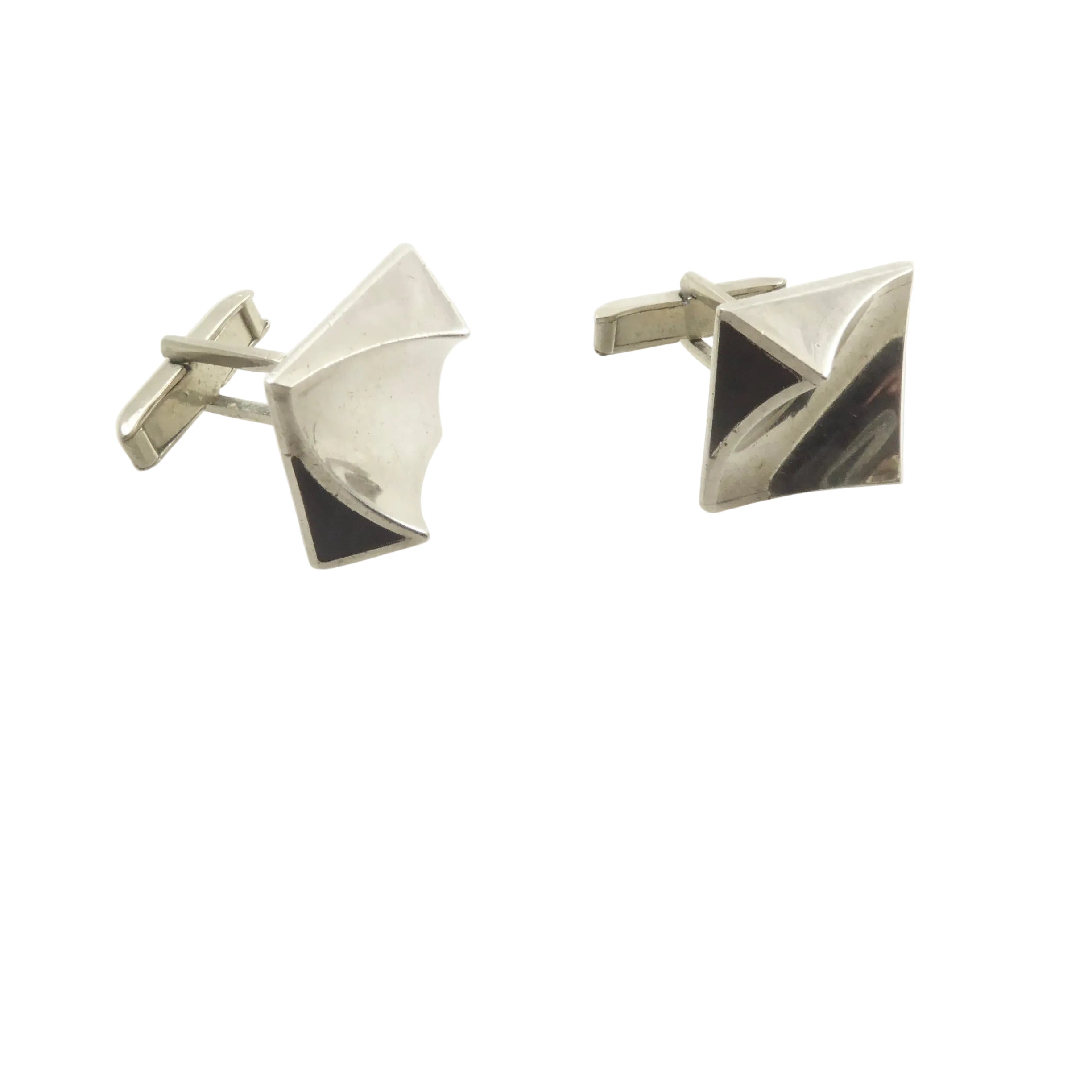 Mexican Modernist Silver and Onyx Cufflinks