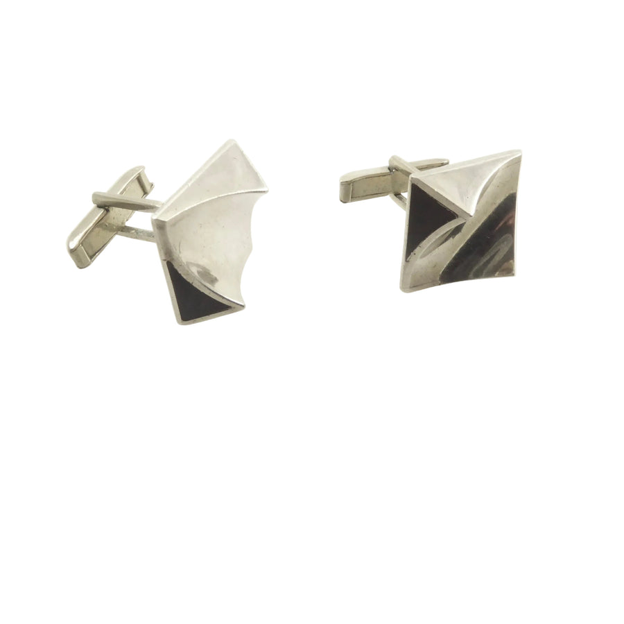 Mexican Modernist Silver and Onyx Cufflinks