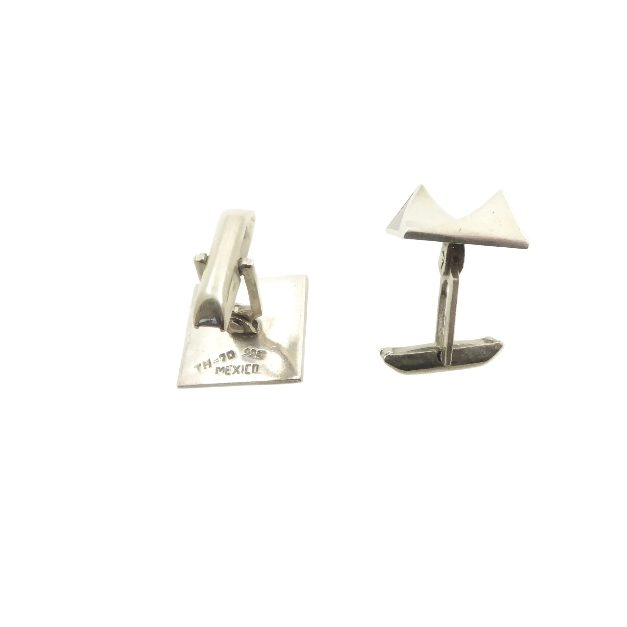 Mexican Modernist Silver and Onyx Cufflinks