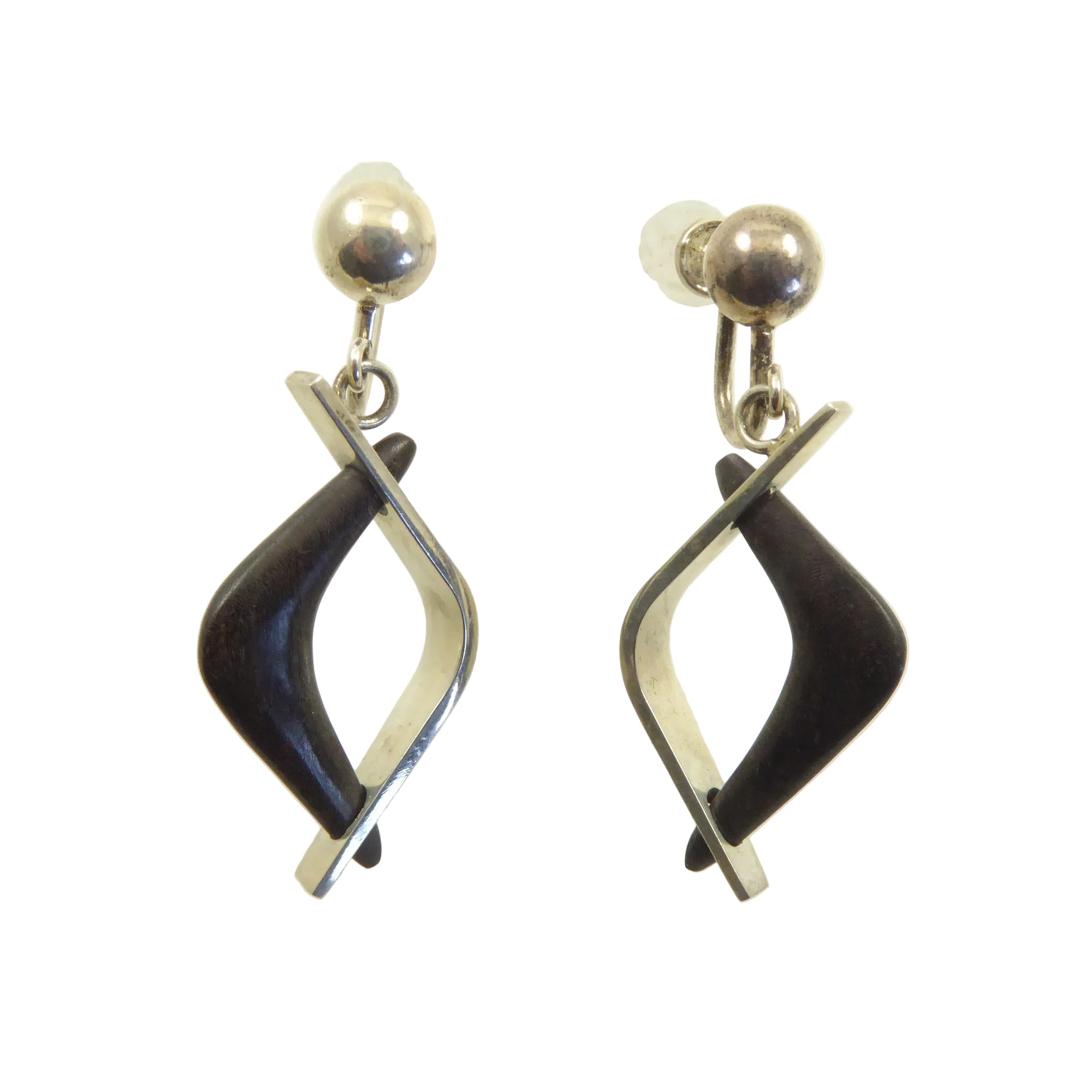 Silver and Wood Earrings by Lawrence Martin Kling