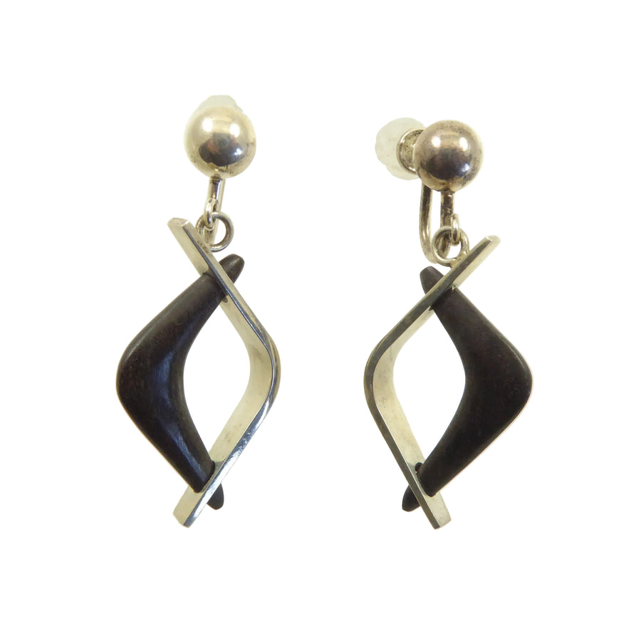 Silver and Wood Earrings by Lawrence Martin Kling