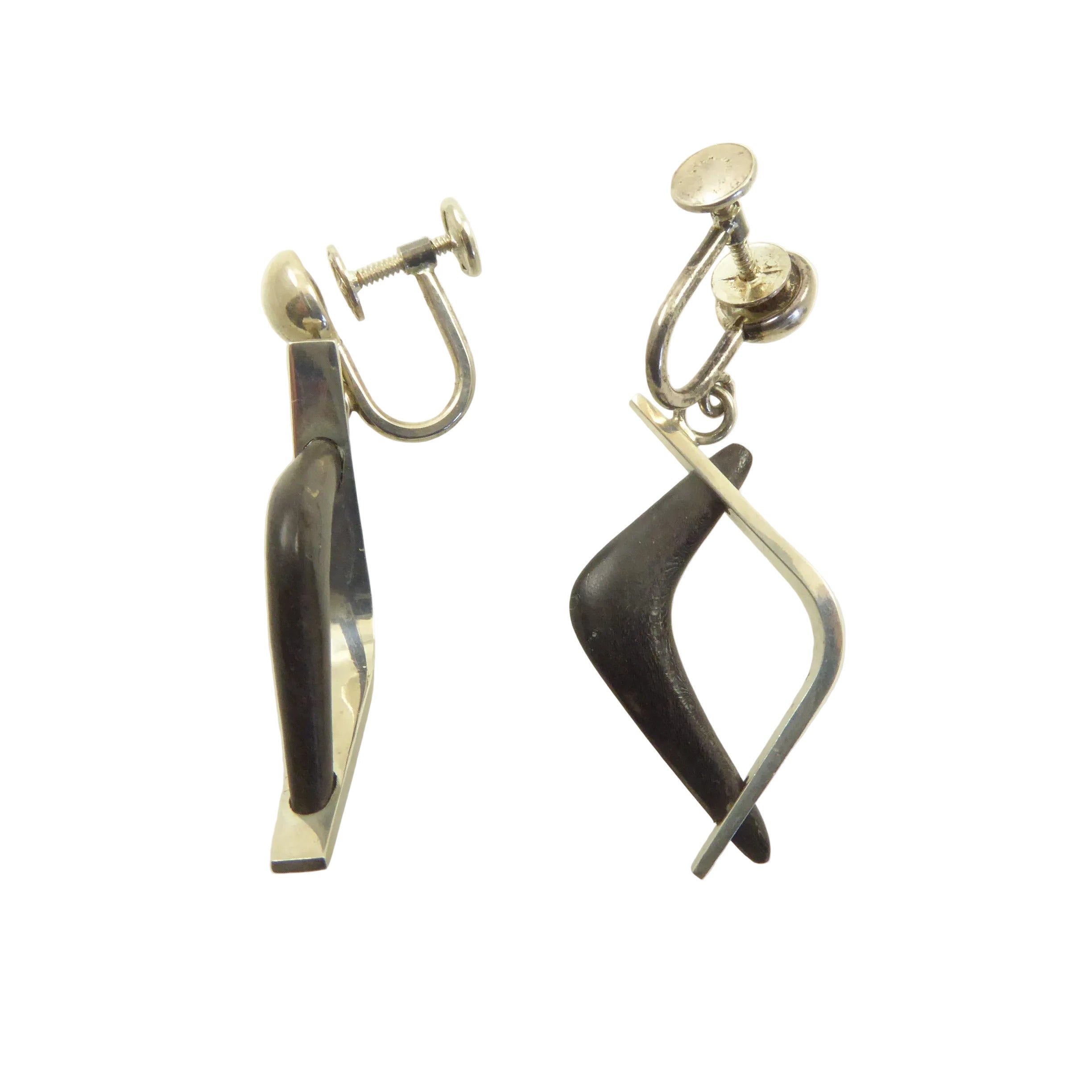 Silver and Wood Earrings by Lawrence Martin Kling