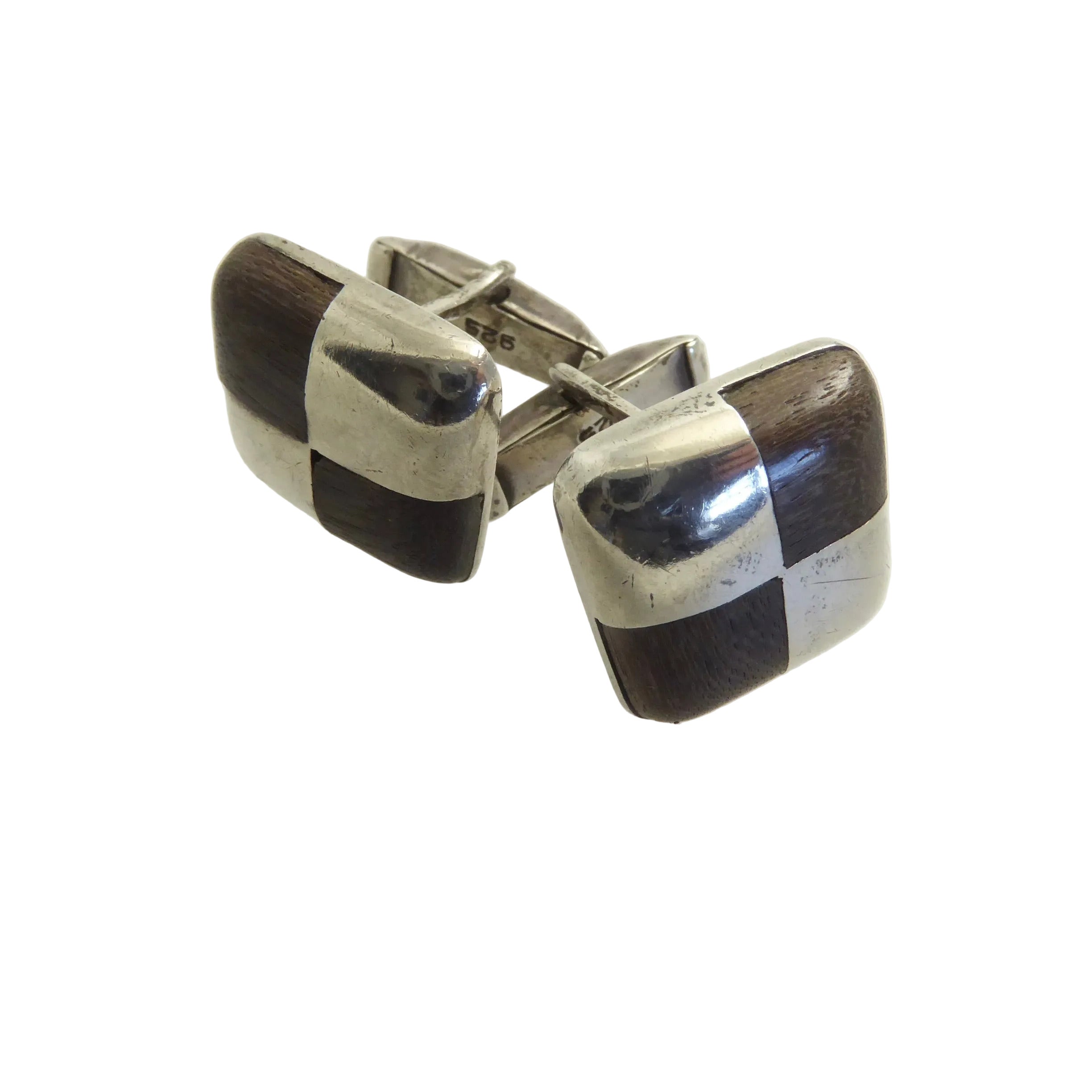 Wood and Silver Mexican Cufflinks by Sigi Pineda