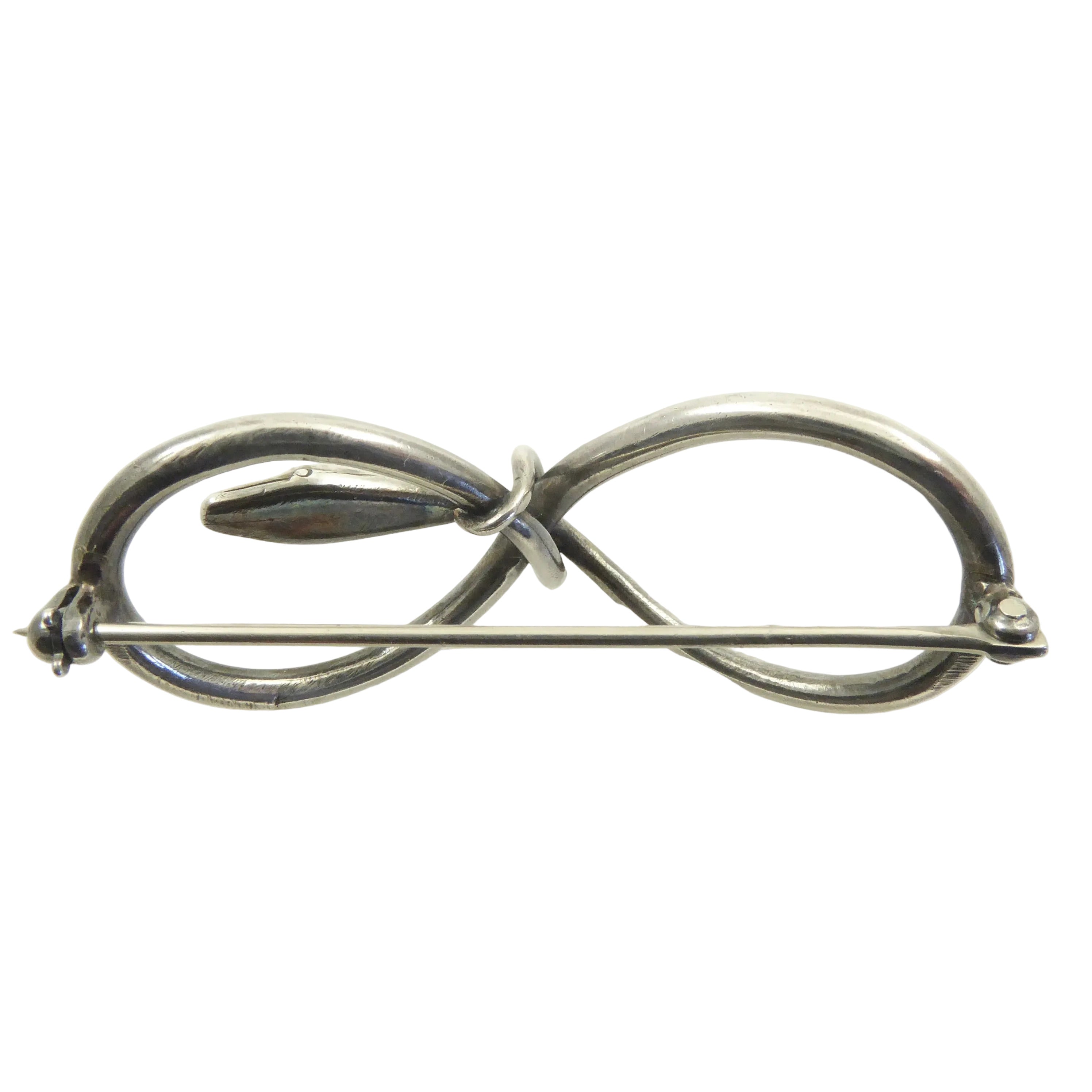 Antique Silver Infinity Snake Brooch